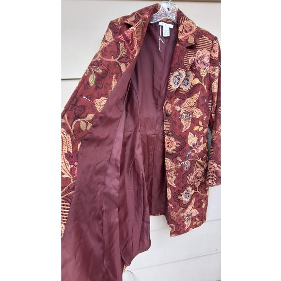 CAbi Jacobean Brocade Tapestry Pea Coat Jacket Maroon Burgundy Floral Size 10 - Picture 5 of 12